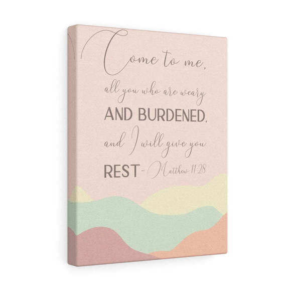 Scripture Sign Come To Me Matthew 11:28 Pink Bible Verse Canvas Christian Wall